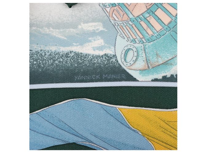 Foulard Hermès Carré 90 "VENT PORTANT" 100% Seta Grigio - vista 10