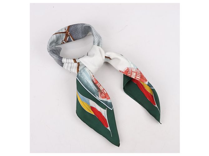 Foulard Hermès Carré 90 "VENT PORTANT" 100% Seta Grigio - vista 14