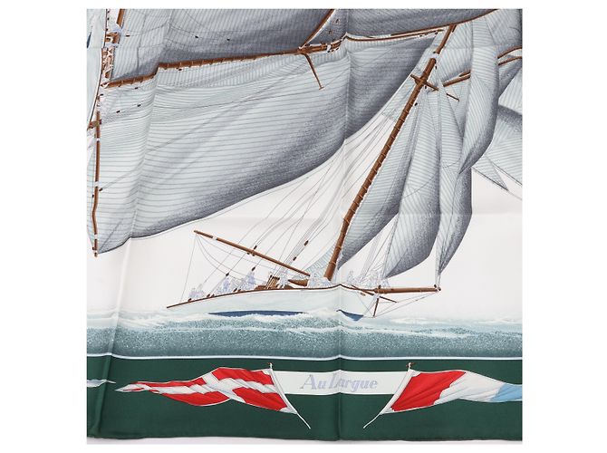 Foulard Hermès Carré 90 "VENT PORTANT" 100% Seta Grigio - vista 4