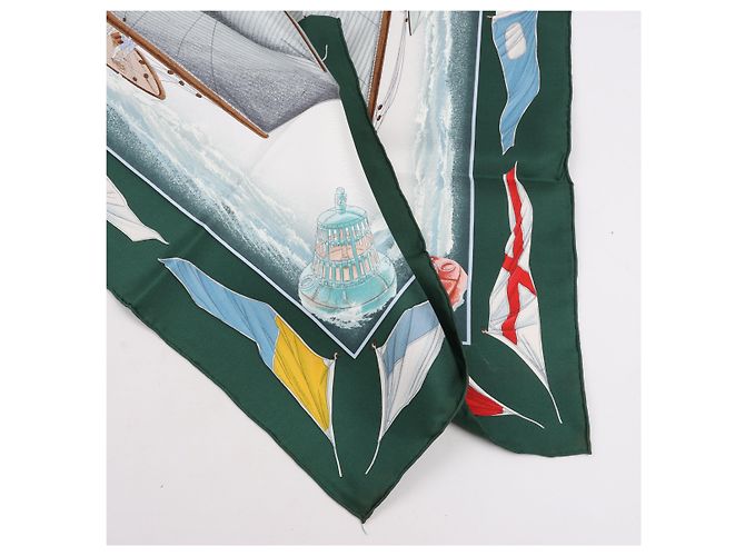 Foulard Hermès Carré 90 "VENT PORTANT" 100% Seta Grigio - vista 7