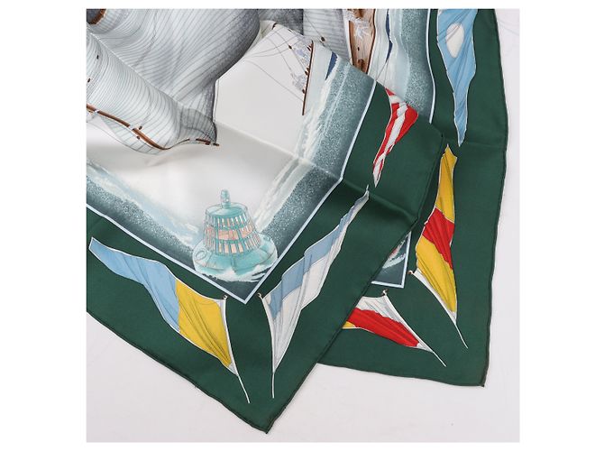 Foulard Hermès Carré 90 "VENT PORTANT" 100% Seta Grigio - vista 8
