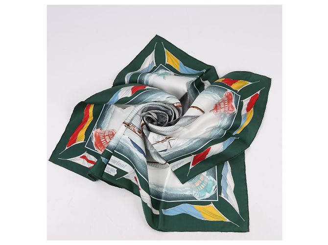 Foulard Hermès Carré 90 "VENT PORTANT" 100% Seta Grigio - vista 9