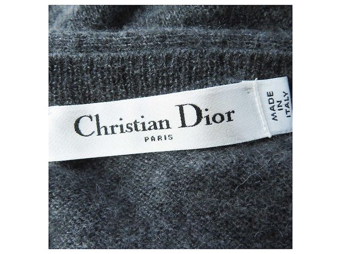 Dior Cachemira Tejido Logo CD Botón de Perla Gris - vista 5