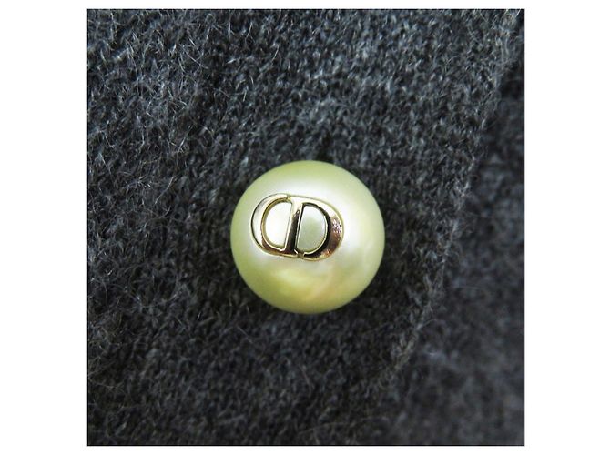 Dior Cachemira Tejido Logo CD Botón de Perla Gris - vista 6