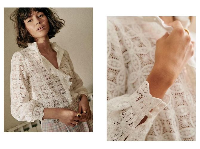 SéZane Camicia Chloe Bianca in Guipure Bianco - vista 7