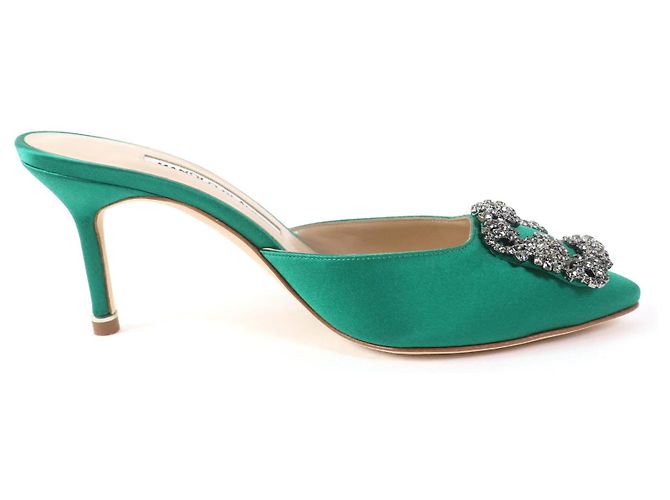 Mules de satén Hangisi de Manolo Blahnik en verde - vista 6