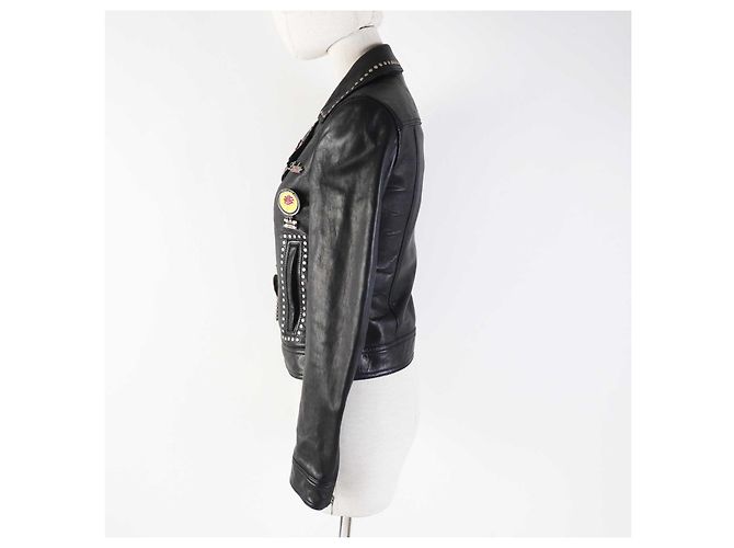 Yves Saint Laurent Saint Laurent Lederjacke, Mehrpin-Abzeichen, schwarz - Ansicht 3