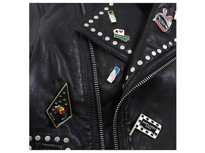 Yves Saint Laurent Saint Laurent Lederjacke, Mehrpin-Abzeichen, schwarz - Ansicht 7