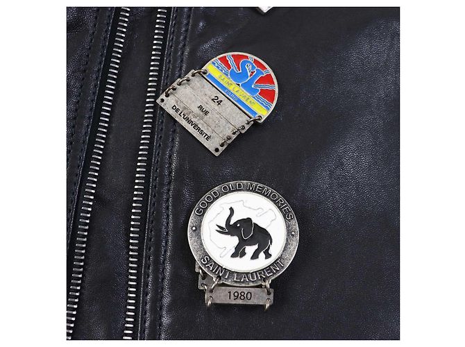 Yves Saint Laurent Saint Laurent Lederjacke, Mehrpin-Abzeichen, schwarz - Ansicht 8