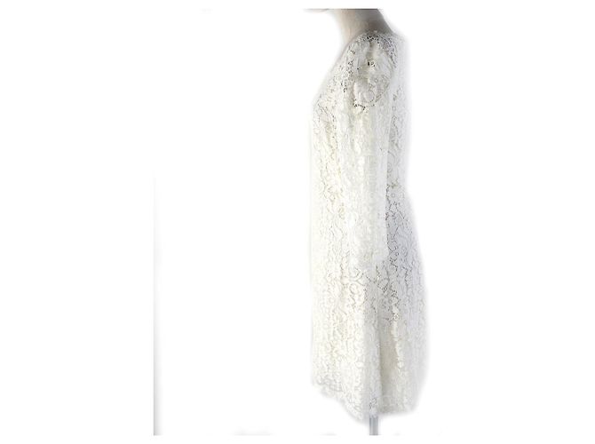 Dolce & Gabbana Spitzenkleid mit Blumenmuster, Seidenfutter, 3/4 Ärmel Weiß - Ansicht 2