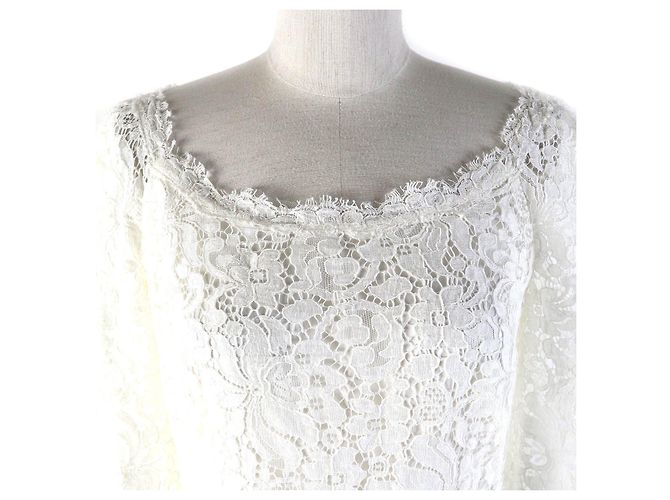 Dolce & Gabbana Spitzenkleid mit Blumenmuster, Seidenfutter, 3/4 Ärmel Weiß - Ansicht 4