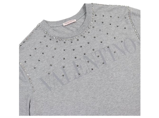 Camiseta Logo Valentino Rockstud Gris L Castaño - vista 2