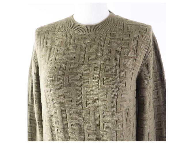 Hermès Ropa de loungewear de lana Hermes Voyage H en relieve gris Caqui - vista 2