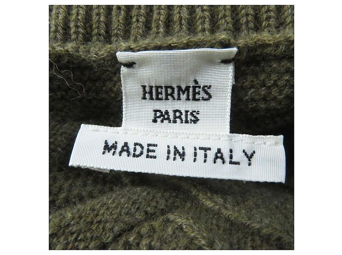 Hermès Ropa de loungewear de lana Hermes Voyage H en relieve gris Caqui - vista 6