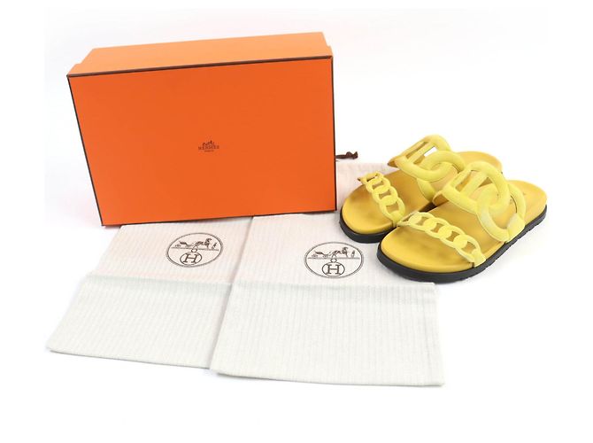 Hermès HERMES Sandali in Suede Chaine d'Ancre Giallo 38 - vista 2