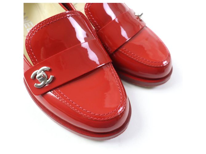 Chanel Lackleder Slipper Rot Silber 35 1/2C - Ansicht 8