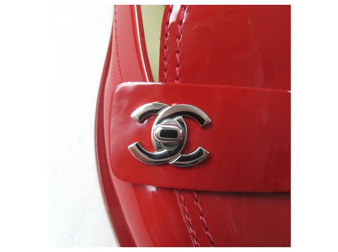 Chanel Lackleder Slipper Rot Silber 35 1/2C - Ansicht 9