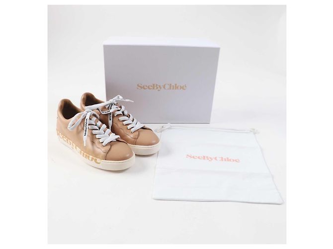 Chloé Sneakers in pelle beige Chloe ESSIE Logo 38 - vista 2