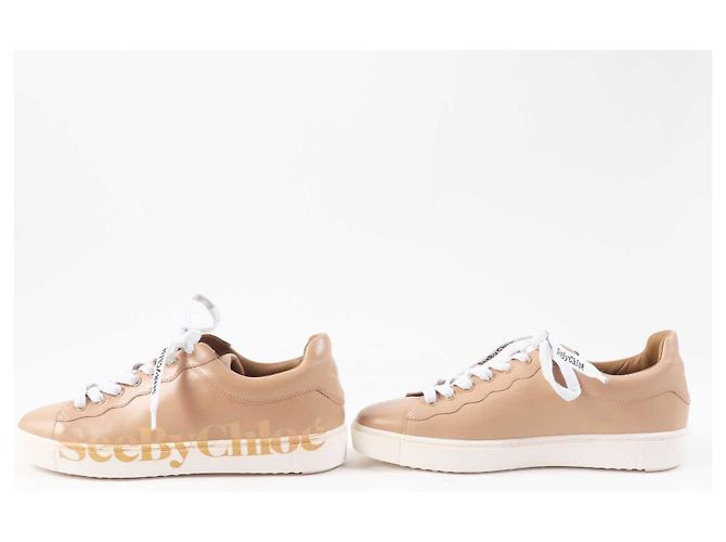 Chloé Sneakers in pelle beige Chloe ESSIE Logo 38 - vista 4