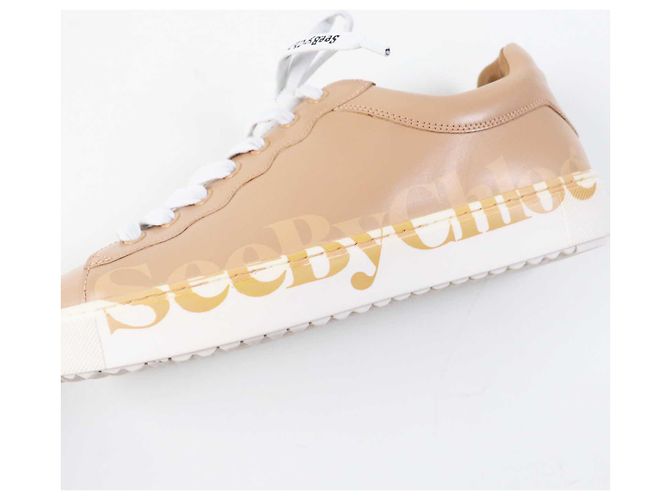 Chloé Sneakers in pelle beige Chloe ESSIE Logo 38 - vista 7