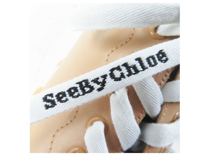 Chloé Sneakers in pelle beige Chloe ESSIE Logo 38 - vista 8