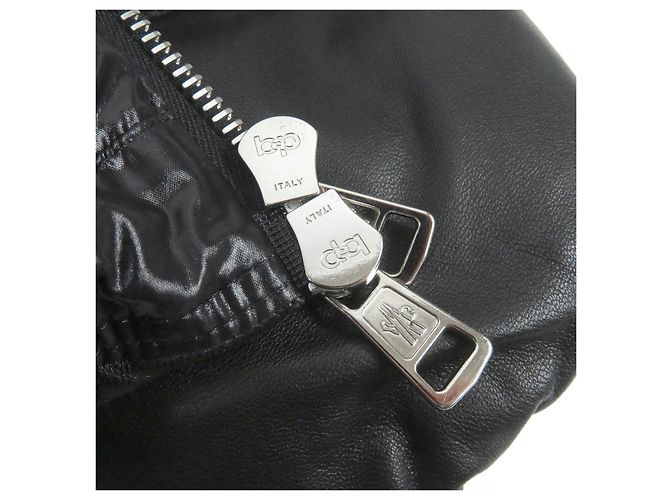 Moncler Lamb Leather Nylon Down Jacket Black - view 6