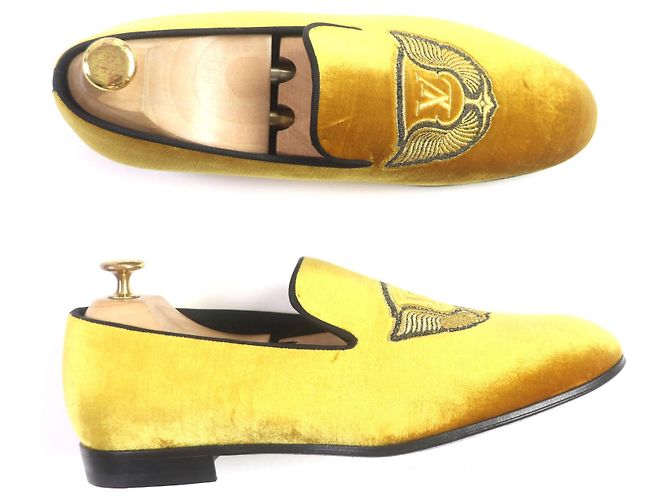 Mocassini in velluto ricamati Louis Vuitton Giallo - vista 5
