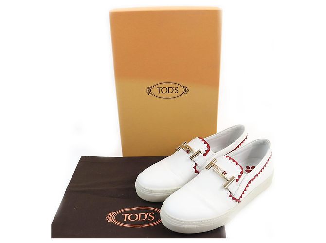 Sneakers Slip-On in Pelle Tod's Bianche Rosse 38 - vista 2