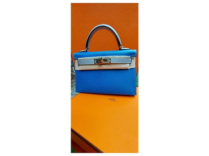 Hermès Kelly Sellier II Blu Epsom Grigio - vista 10