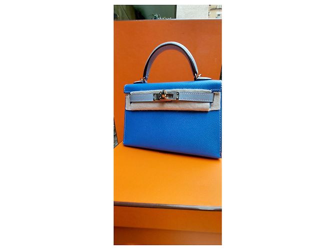 Hermès Kelly Sellier II Blu Epsom Grigio - vista 11