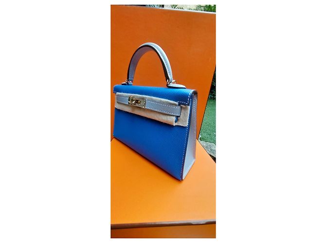 Hermès Kelly Sellier II Blu Epsom Grigio - vista 12