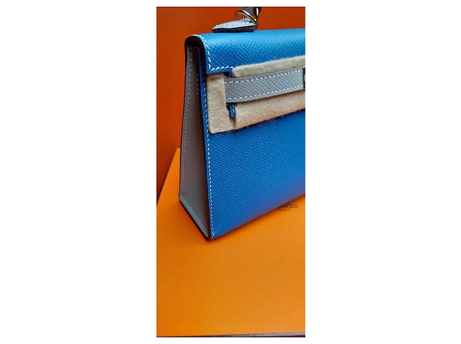 Hermès Kelly Sellier II Blu Epsom Grigio - vista 14