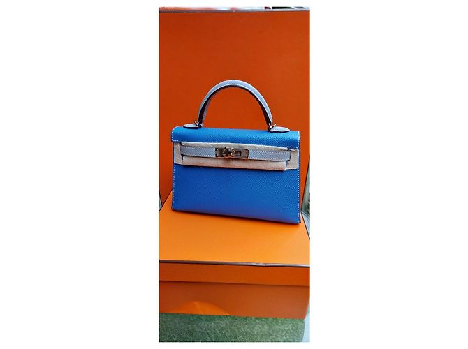 Hermès Kelly Sellier II Blu Epsom Grigio - vista 2