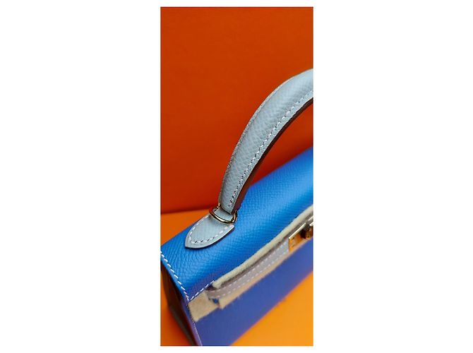 Hermès Kelly Sellier II Blu Epsom Grigio - vista 3