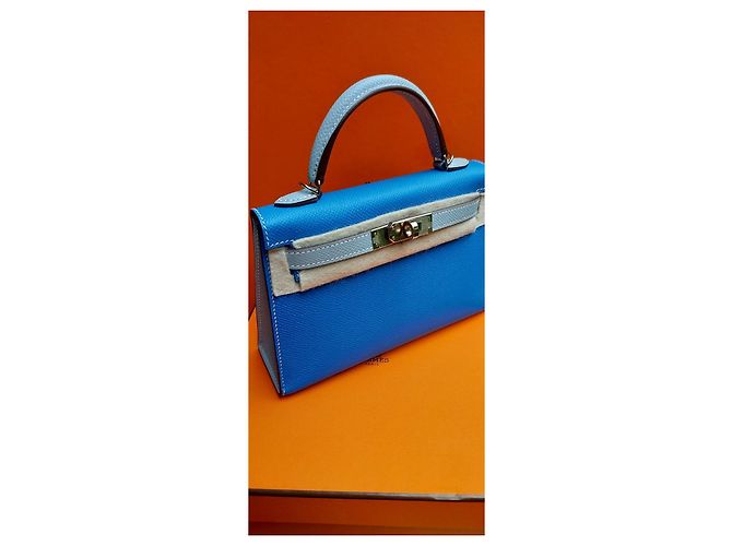 Hermès Kelly Sellier II Blu Epsom Grigio - vista 4