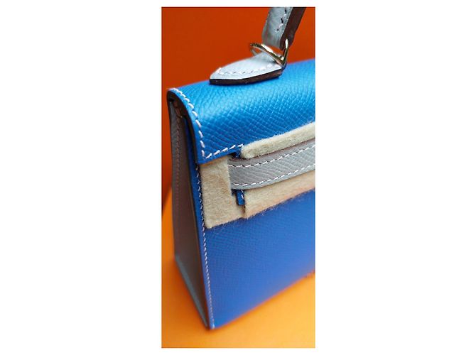Hermès Kelly Sellier II Blu Epsom Grigio - vista 5