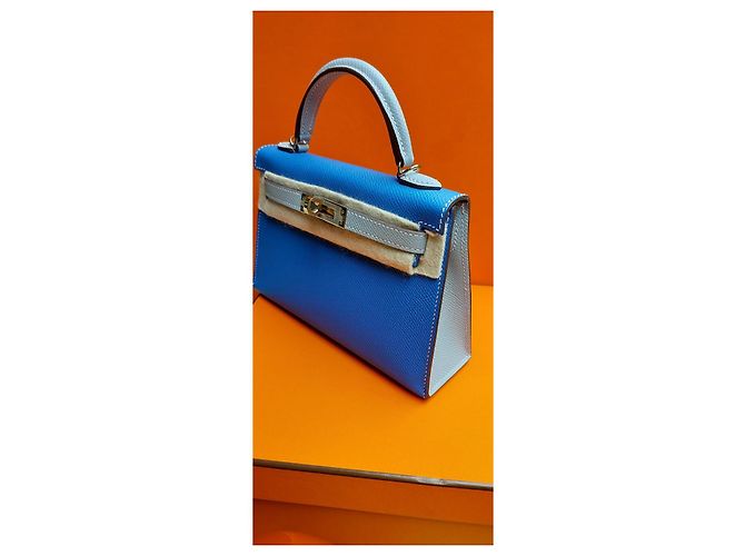 Hermès Kelly Sellier II Blu Epsom Grigio - vista 6
