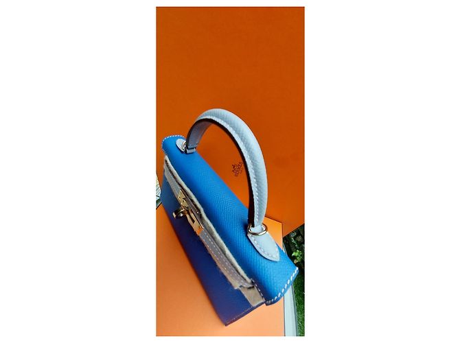 Hermès Kelly Sellier II Blu Epsom Grigio - vista 7