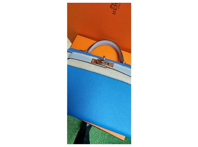 Hermès Kelly Sellier II Blu Epsom Grigio - vista 8