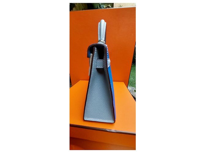 Hermès Kelly Sellier II Blu Epsom Grigio - vista 9