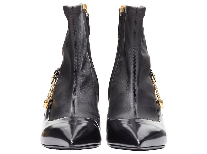 Botines de cuero con tacón kitten y pin de seguridad Medusa Punk de Versace - vista 4