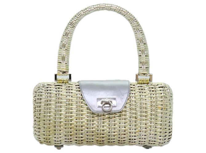 Borsa a mano Gancini in vimini argento oro Salvatore Ferragamo Auth 89809A D'oro - vista 2