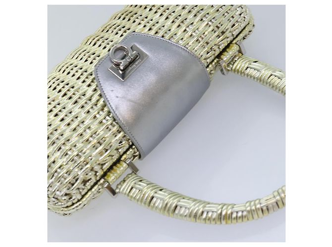 Borsa a mano Gancini in vimini argento oro Salvatore Ferragamo Auth 89809A D'oro - vista 6