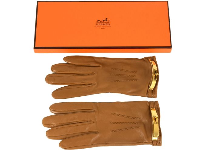 Hermès Hermes Kelly Handschuhe aus braunem Lammleder - Ansicht 8