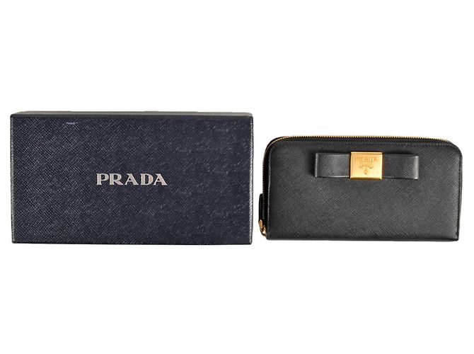 Prada Saffiano Langbörse mit Band Schwarz - Ansicht 10