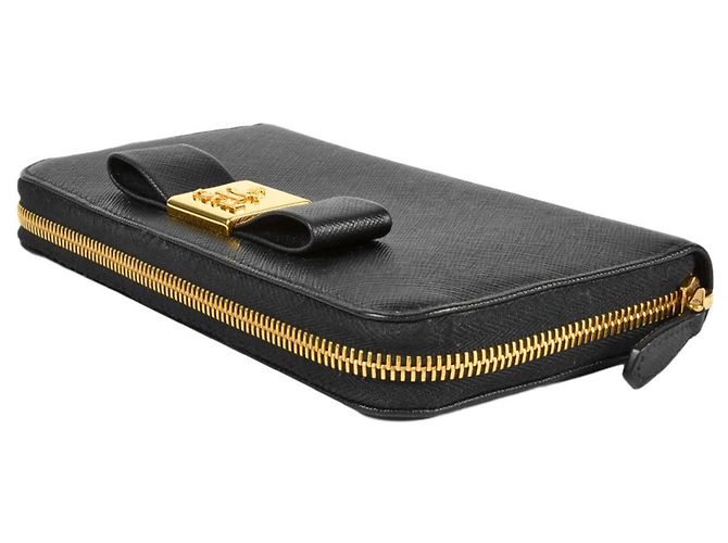 Prada Saffiano Langbörse mit Band Schwarz - Ansicht 3