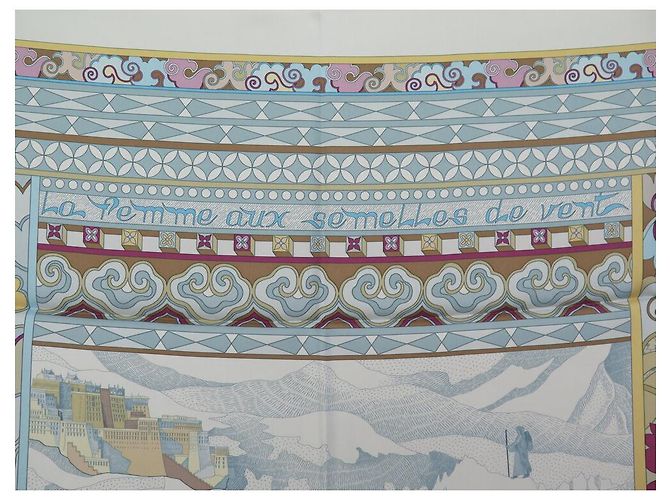 Hermès NUEVE RARO BUFANDA HERMES LA MUJER CON SUELAS DE VIENTO ALINE HONORE BUFANDA CUADRADA Multicolor - vista 6