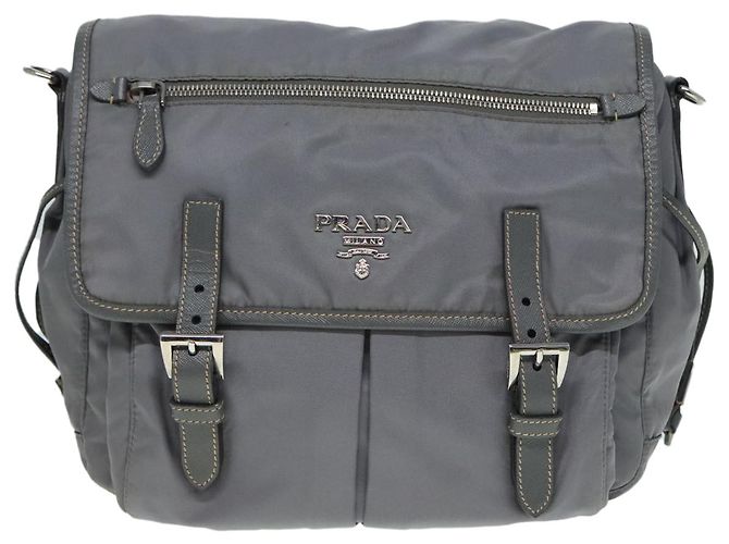 PRADA Schultertasche Nylon Grau Silber Authentisch 89792 Braun - Ansicht 13