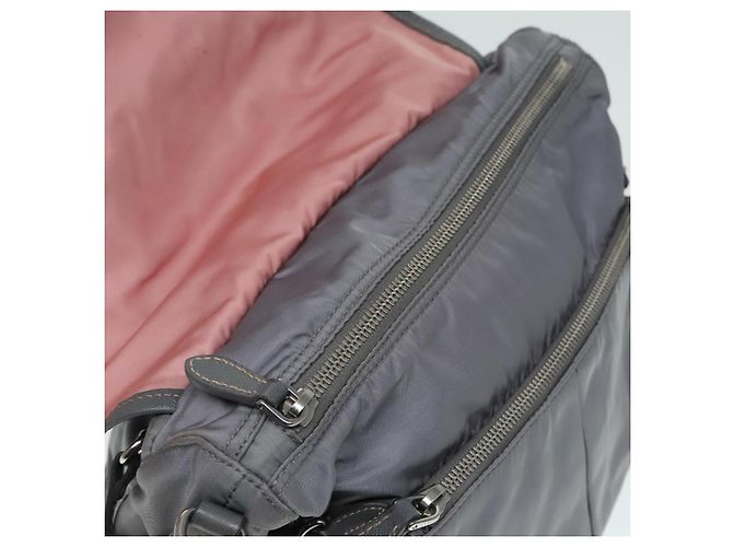 PRADA Schultertasche Nylon Grau Silber Authentisch 89792 Braun - Ansicht 23