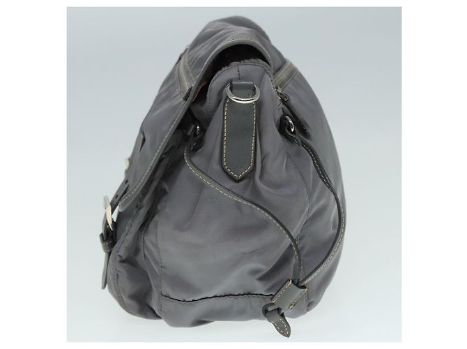 PRADA Schultertasche Nylon Grau Silber Authentisch 89792 Braun - Ansicht 3